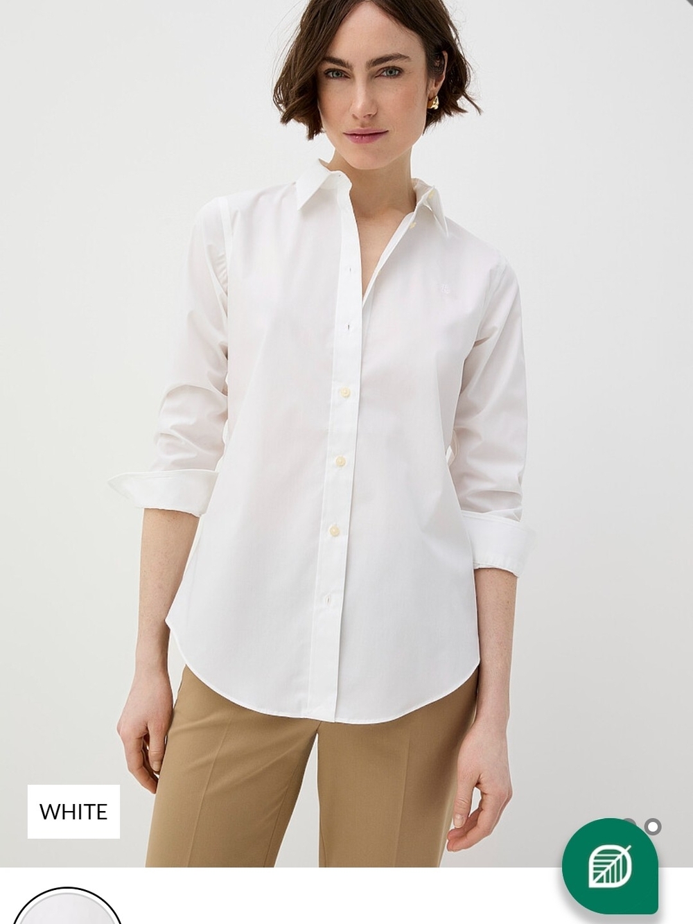 NWT Lauren Ralph Lauren Solid White Poplin Button-Down Shirt